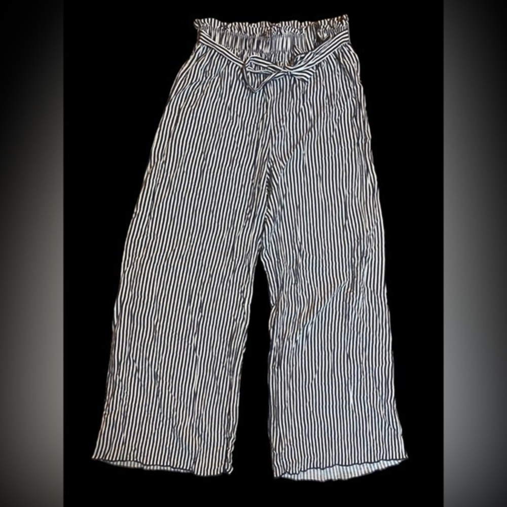 See You Monday Navy and White Wide Leg Striped Pants